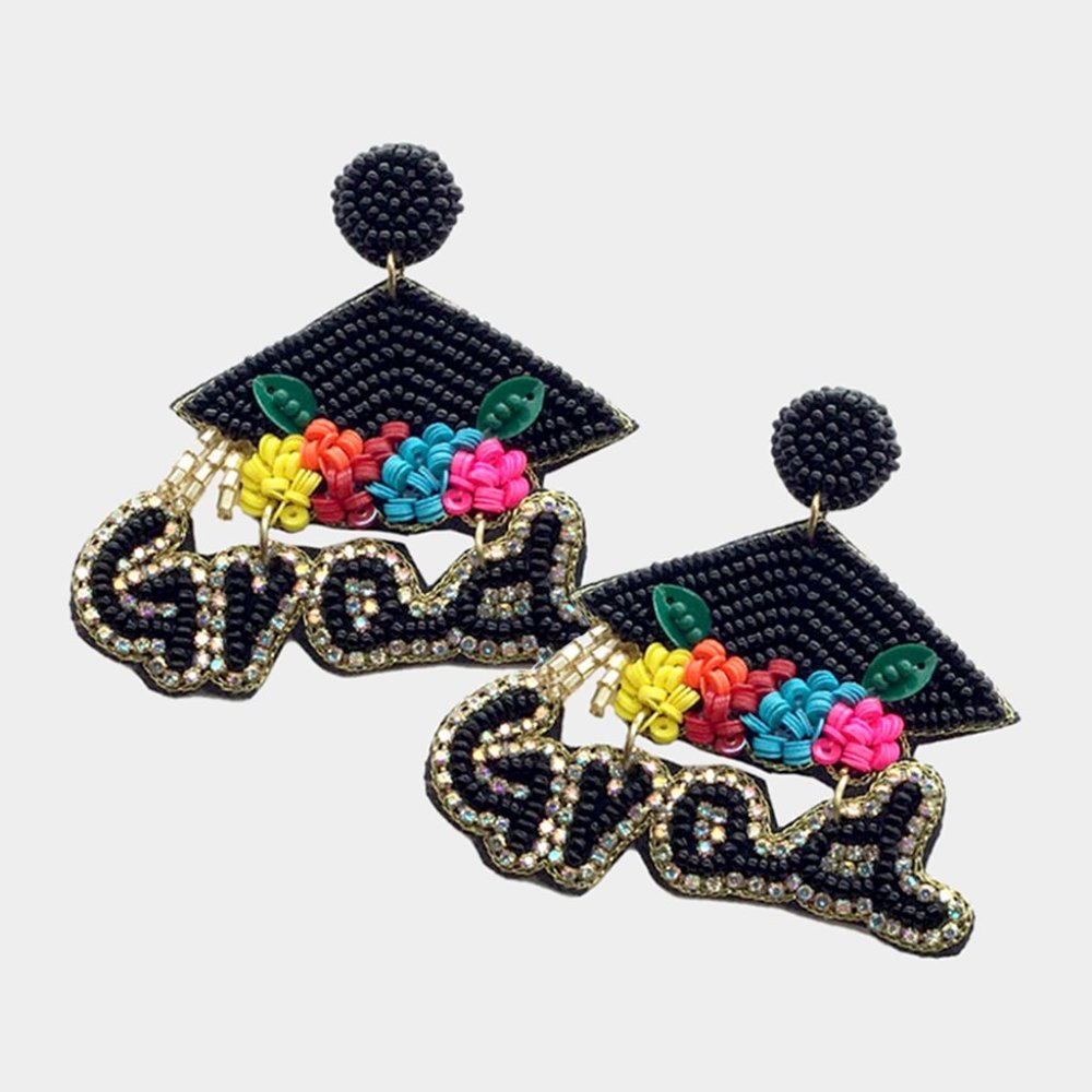 BaubleBar Black Beaded 'Grad' Earrings with Multicolor Flower Accents